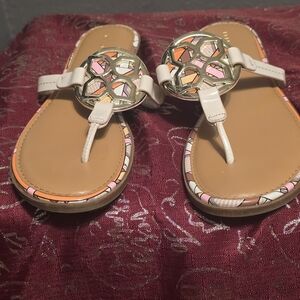 Kelly & Katie Tan Sandals with Pink and Orange Accents
